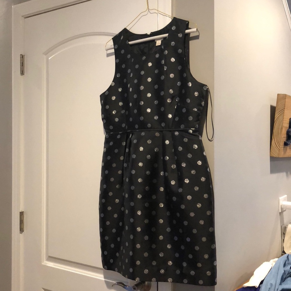 JCrew Black Dress with silver polka dots